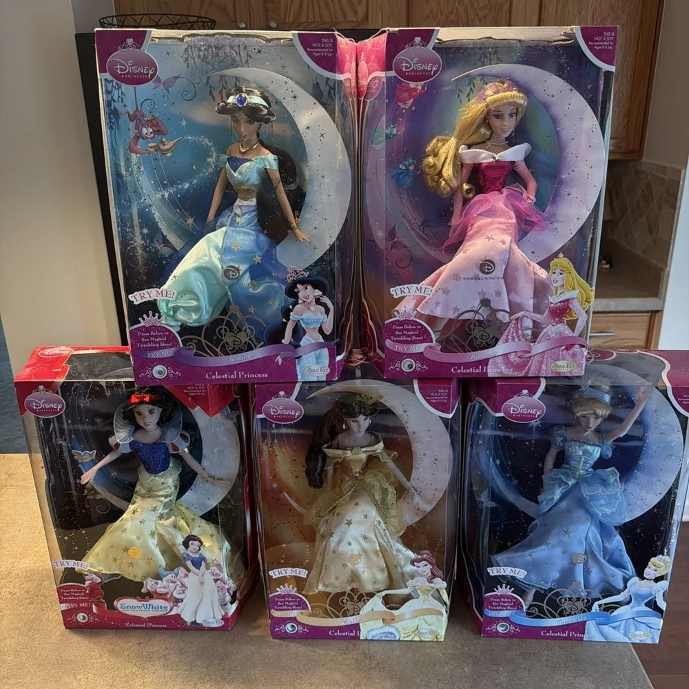 Brass Key Keepsakes Celestial Princess Disney Porcelain 5 Dolls New Unopened Box